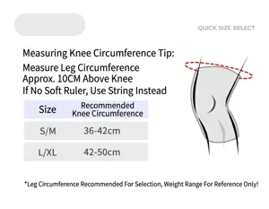Knee brace size chart and measurement guide for proper fit selection during sports and fitness.