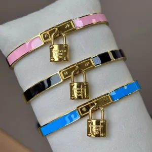 Edelstahl bunte Emaillierte Schloss Armband Mode Forever Love Anhänger Armreif Schmuck