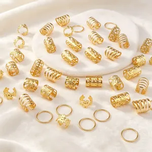 50 piezas anillos de cabello de oro rastas puños trenza accesorios metal huecos