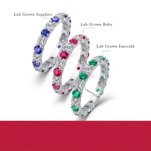 Bague Éternité en Argent Sterling 925 Saphir Rubis Émeraude Moissanite de Laboratoire Alliance de Mariage de Luxe Femme