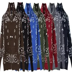 Fashion casual zip-up jacquard knit cardigan sweater for women and men, multiple colors