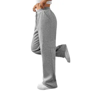 Pantalon de survêtement gris ample taille haute décontracté vue latérale principale