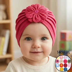 Zachte Melkzijde Zuigeling Turban Hoed Met Grote Bloem En Faux Kunstparel Baby Meisjes Geplooid Beanie Toddler Headwrap Foto Prop