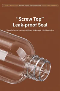 PET transparent plastic bottle screw neck detail showing leak-proof design and clear quality.