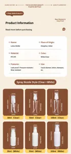 Plastic lotion pump bottle size chart and detailed specifications for daily use.