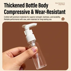 PET transparent plastic refillable pump bottle for travel shampoo lotion and skincare products.