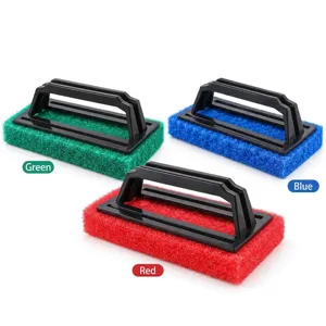 Thickened handle sponge cleaning brush for kitchen sink bathtub floor scouring pad tool.