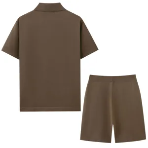 Men's summer casual knit polo shirt and matching shorts two-piece outfit in brown