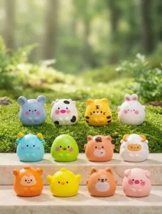 Cute twelve Chinese zodiac micro landscape resin figurines set desktop car interior decor