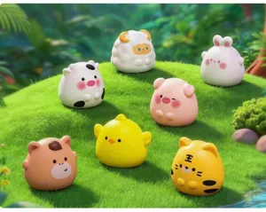 Detailed view of cute cartoon zodiac animal figurines for DIY micro landscape and car decor.
