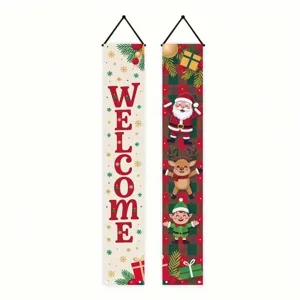 Christmas porch banner hanging flags outdoor indoor holiday decorations red green plaid santa