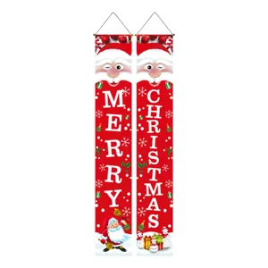Christmas porch banner set holiday hanging flags outdoor indoor door decor red hanging signs