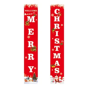 Christmas porch banner set red hanging flags holiday decor outdoor indoor party decoration supplies 2pcs