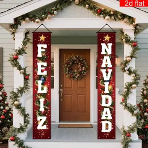 Christmas porch banner hanging flag holiday decoration red festive outdoor indoor home yard decor