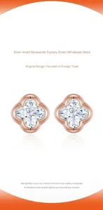 Silver moissanite four leaf clover earrings, minimalist 925 silver fashion jewelry for women.