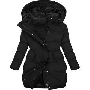 Veste d'hiver rembourrée pour femme à capuche avec doublure polaire, manteau noir chaud.