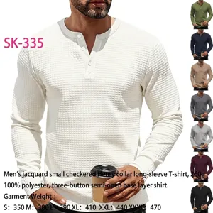 Andriko poukamiso Henley me makria manikia jacquard casual 100% polyester vasiko top
