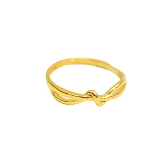 Gold 18k plated titanium steel twisted knot ring, minimalist stylish couple jewelry.