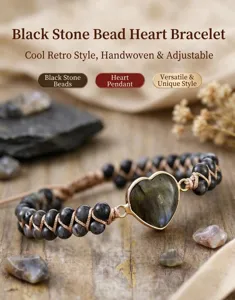 Nahaufnahme der doppelten geflochtenen Herz-Edelstein-Armband-Details und feine Textur.