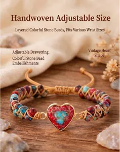 Handgefertigtes Jaspis Herz Doppel Schicht geflochtenes Armband mit verstellbarem Kordelzug.