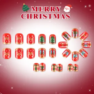 Unas postizas Navidad corto cuadrado brillante 24pcs unas postizas set estilo festivo