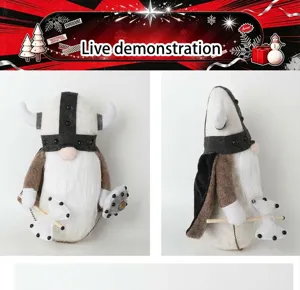 Standing Viking gnome plush doll, Nordic warrior faceless old man ornament for holiday decor.