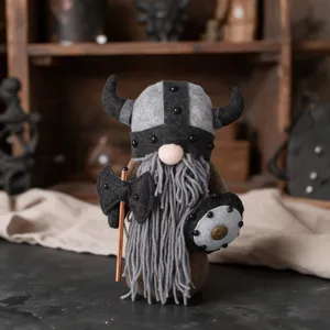 Cute Felt Viking Gnome Plush Doll Warrior Dwarf Toy Holiday Home Desktop Table Decor