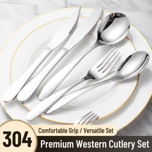 Coutellerie en Acier Inoxydable 304 de Haute Qualité Vaisselle Occidentale Épaissie Polie Miroir Couteau Fourchette Cuillère pour Hôtel Restaurant