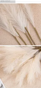 Detailed close-up view showing the fluffy artificial pampas grass plume and stem texture.