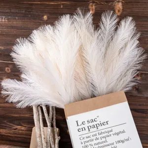 Artificial Pampas Grass 4 Forks Fluffy Faux Reed Satin Cloth Flowers Bohemian Home Wedding Decor Vase Filler INS Style