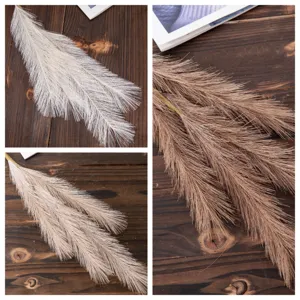 4-fork artificial pampas grass for home wedding decor, fluffy faux reed floral arrangement.
