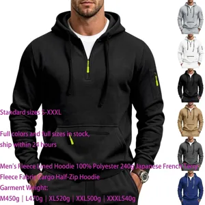 Sweat-shirt à capuche homme hiver molletonné lourd demi-zip sport casual streetwear
