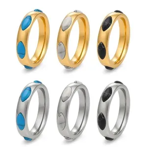Anello in Acciaio al Titanio con Pietra Marquise Unisex Impermeabile Minimalista Geometrico Intarsiato Gioielleria