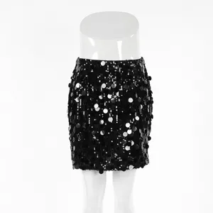 Black sequin mini skirt high waist bodycon party clubwear sparkly short skirt variant.