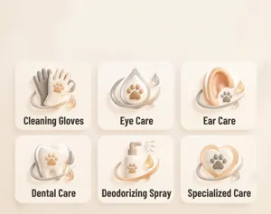 Comprehensive pet cleaning kit category overview showing various dog and cat care products.