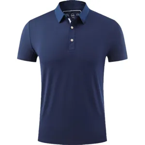 Men's solid navy blue short sleeve quick dry breathable sports polo shirt main view