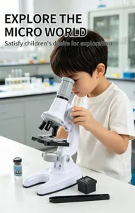 Kids science microscope toy set details, educational biological experiment equipment for students.