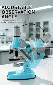 Children science microscope toy with adjustable observation angle and LED light for kids learning.