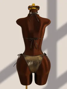 Metalen glanzende string bikini zwemkleding voor dames tweedelige badmode detailweergave