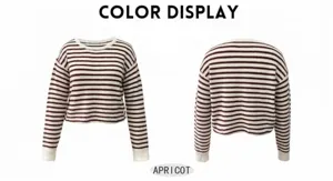 Autumn winter striped knit sweater long sleeve crewneck casual stylish cropped top
