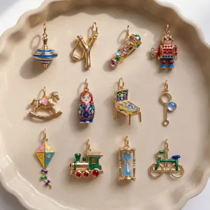 Set of 12 colorful enamel metal charms vintage nostalgic theme DIY necklace jewelry pendant.