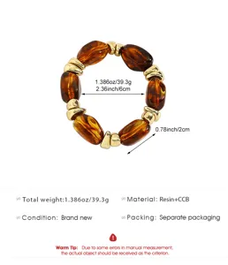 Retro resin CCB beaded bracelet detail view showing exact size and weight for women.