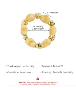 Chic retro irregular resin CCB beaded bracelet detail view showing size and material specs.