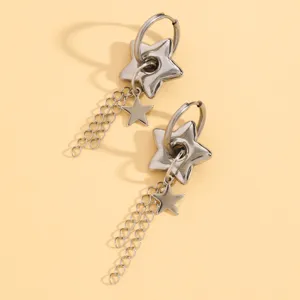 Orecchini pendenti con napphe di stelle in metallo argentato vintage da donna, gioielli.