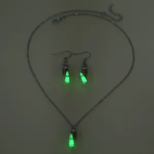 Halloween Fantôme Bouteille à la Mer Collier Pendentif Phosphorescent Bouteille en Verre Résine Chaîne Argent Bijoux de Fête