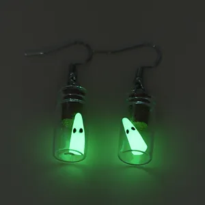 Halloween glow in the dark ghost glass bottle earrings spooky party fashion jewelry