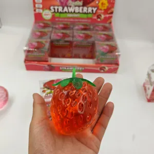 Transparent crystal strawberry squishy toy stress relief simulation fruit fun fidget toy for kids