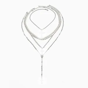 Collar de cadena de perlas multicapa con colgante de cruz joya de moda para hombres