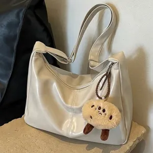 Slouchy Hobo Schoudertas PU Leer Grote Capaciteit Tote Met Schattige Pluche Hanger Woon-Werkverkeer Reizen Mode Voor Dames