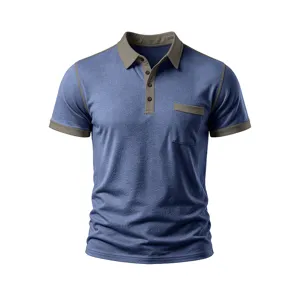 Polo uomo manica corta colore contrastante traspirante top estivo casual taglia forte
